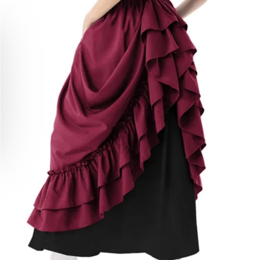 Scarlet Darkness Victorian Dual Layer Ruffled Hem Back Adjustable Skirt M wine